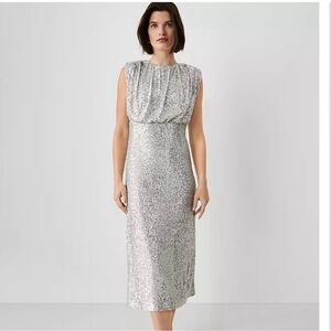 Ann Taylor Silver Sequin Midi Dress